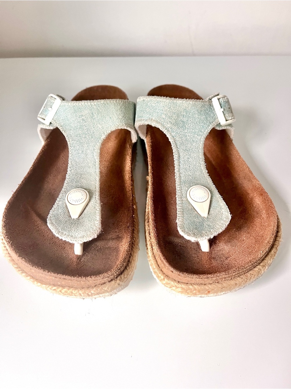 Papillio by Birkenstock Gizeh Light Blue Denim Sandals EU 35 Raffia